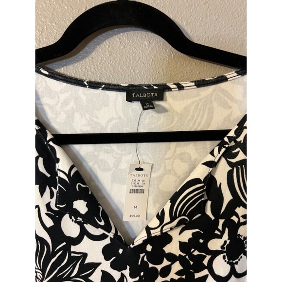 Talbots Dress Black White M Medium 100% Cotton Washable Shift NEW NWT Pullover - Picture 10 of 12